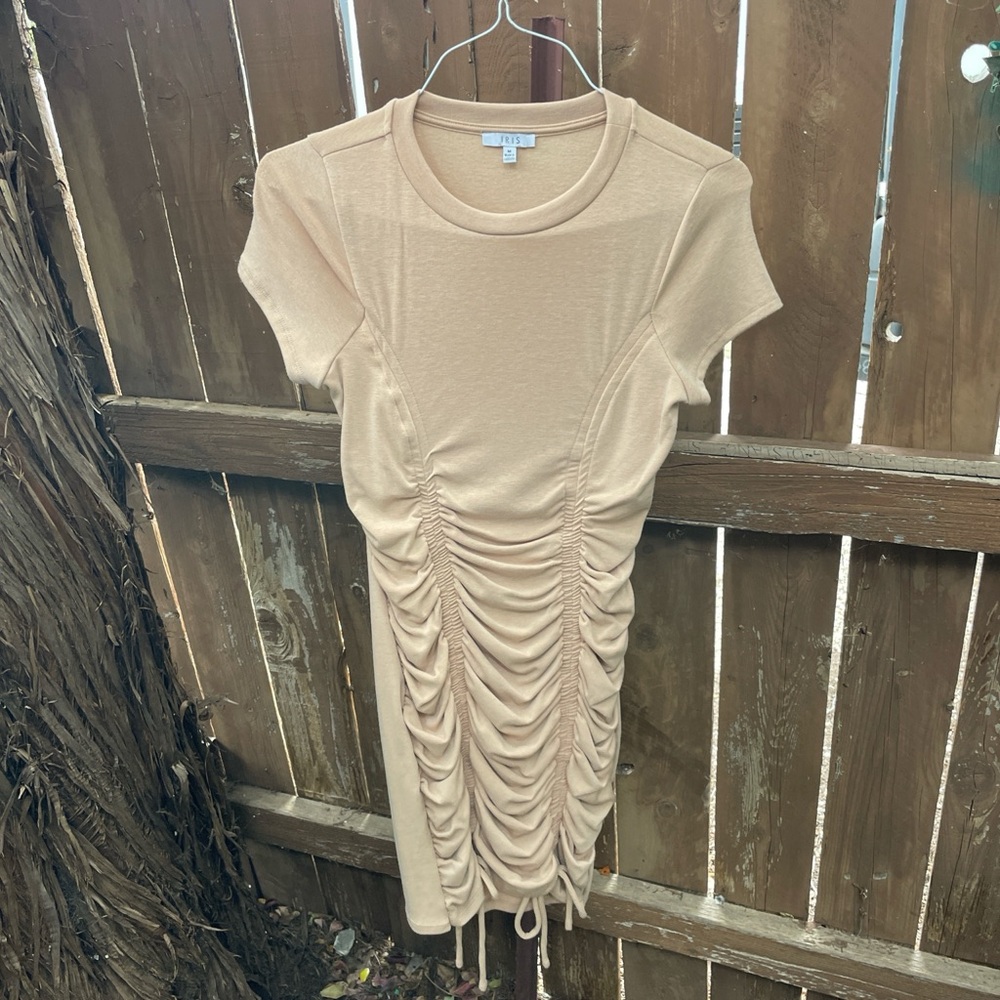 Iris Tan Short Sleeve Bodycon Ruched Dress